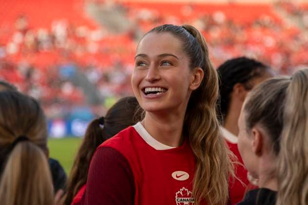 June 27, 2025, Toronto, Ontario, Canada: Jordyn Huitema 9 of Canada in action during an International Friendly, Länderspiel, Nationalmannschaft match at BMO Field on June 27, 2025 in Toronto, Ontario, Canada. The game ended 4-1 for Canada. Toronto Canada - ZUMAm154 20250627_zap_m154_004 Copyright: xAngelxMarchinix