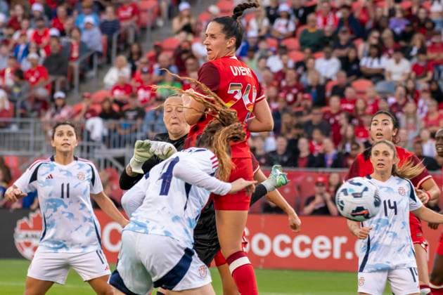 June 27, 2025, Toronto, Ontario, Canada: Maria Paula Salas 9 (LC) of Costa Rica scores a goal an International Friendly, Länderspiel, Nationalmannschaft match at BMO Field on June 27, 2025 in Toronto, Ontario, Canada. The game ended 4-1 for Canada. Toronto Canada - ZUMAm154 20250627_zap_m154_008 Copyright: xAngelxMarchinix