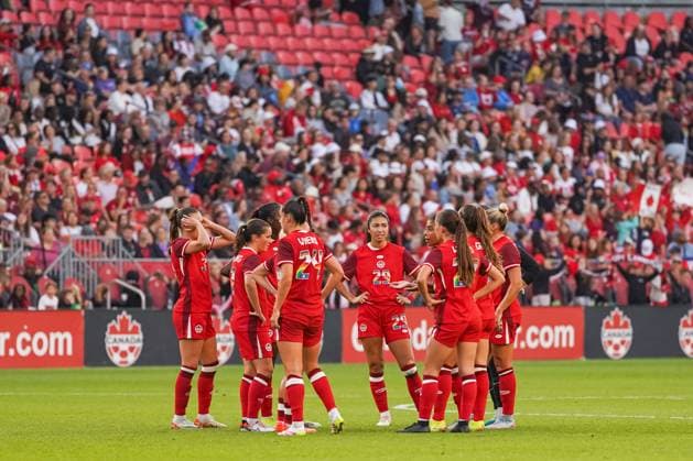 June 27, 2025, Toronto, Ontario, Canada: Canada Women s national team, Nationalteam during the first half of the International Women s Friendly match between Canada and Costa Rica at BMO Field. on June 27, 2025 in Toronto, Canada. Toronto Canada - ZUMAe321 20250627_zsa_e321_031 Copyright: xLeonardoxRamirezx