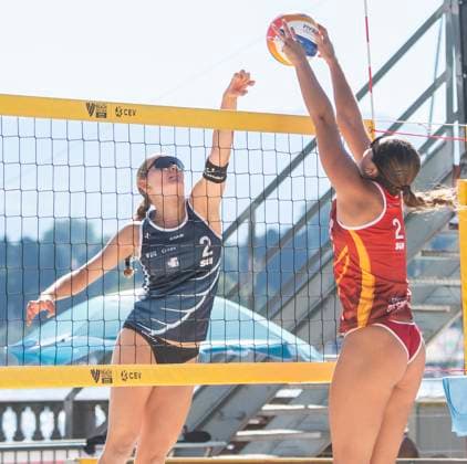 June 28, 2025, Geneva, Geneva, Switzerland: Geneva Switzerland, 06 28 2025: LIVIA STOLZ of Swiss team against to ZOE FLUCKIGER of Swiss team during Beach Pro Tour Futures - Geneva 2025 and took place at Rotunda of Mont-Blanc in Geneva. Geneva Switzerland - ZUMAd206 20250628_zip_d206_009 Copyright: xEricxDubostx