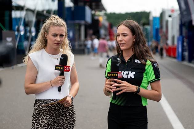 Emma Felbermayr F1 Academy race driver, Kick Stake Sauber Audi F1 Team, Austria at ORF TV Interview with Alina Eberstaller ORF TV Presenter , AUT, Formula 1 World Championship, MSC Cruises Grand Prix of Austria, Red Bull Ring Spielberg, Qualifying Day, Season 2025, 28 06 2025 AUT, Formula 1 World Championship, MSC Cruises Grand Prix of Austria, Red Bull Ring Spielberg, Qualifying Day, Season 2025, 28 06 2025 Spielberg Copyright: xEibner-Pressefoto Memmlerx EP_MMR