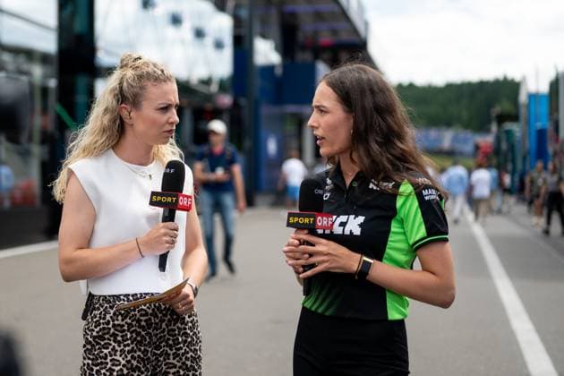 Emma Felbermayr F1 Academy race driver, Kick Stake Sauber Audi F1 Team, Austria at ORF TV Interview with Alina Eberstaller ORF TV Presenter , AUT, Formula 1 World Championship, MSC Cruises Grand Prix of Austria, Red Bull Ring Spielberg, Qualifying Day, Season 2025, 28 06 2025 AUT, Formula 1 World Championship, MSC Cruises Grand Prix of Austria, Red Bull Ring Spielberg, Qualifying Day, Season 2025, 28 06 2025 Spielberg Copyright: xEibner-Pressefoto Memmlerx EP_MMR