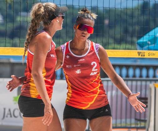 June 28, 2025, Geneva, Geneva, Switzerland: Geneva Switzerland, 06 28 2025: JULIA DIAZ & AGOSTINA GHIGLIAZZA of Argentina team celebrates her point during Beach Pro Tour Futures - Geneva 2025 and took place at Rotunda of Mont-Blanc in Geneva. Geneva Switzerland - ZUMAd206 20250628_zip_d206_020 Copyright: xEricxDubostx