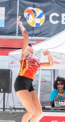 June 28, 2025, Geneva, Geneva, Switzerland: Geneva Switzerland, 06 28 2025: JULIA DIAZ of Argentina team samtch during Beach Pro Tour Futures - Geneva 2025 and took place at Rotunda of Mont-Blanc in Geneva. Geneva Switzerland - ZUMAd206 20250628_zip_d206_021 Copyright: xEricxDubostx
