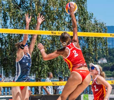 June 28, 2025, Puidoux, Puidoux, Switzerland: Geneva Switzerland, 06 28 2025: MARIANA TOMASOVA (CZE) smatch during Beach Pro Tour Futures - Geneva 2025 and took place at Rotunda of Mont-Blanc in Geneva. Puidoux Switzerland - ZUMAd206 20250628_zip_d206_029 Copyright: xEricxDubostx