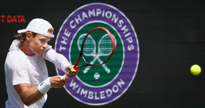 Belgian Zizou Bergs pictured during a training session at the 2025 Wimbledon grand slam tennis tournament at the All England Tennis Club, in south-west London, Britain, Saturday 28 June 2025. BENOITxDOPPAGNE  x127994001x