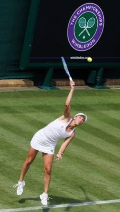 Belgian Elise Mertens pictured in action during a training session at the 2025 Wimbledon grand slam tennis tournament at the All England Tennis Club, in south-west London, Britain, Saturday 28 June 2025. BENOITxDOPPAGNE  x127996069x