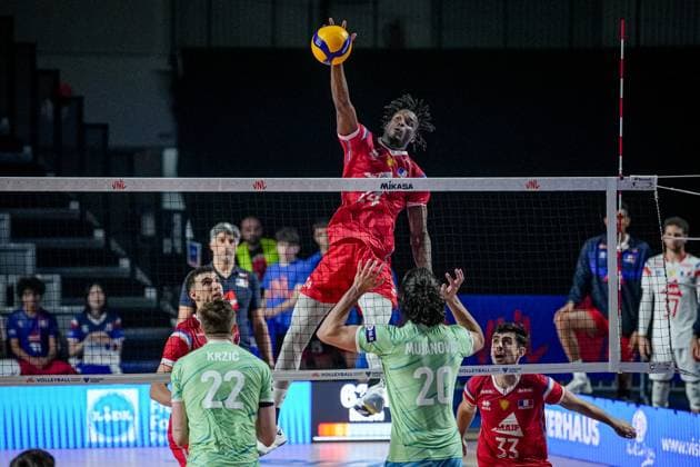 Volleyball - FIVB Men s Volleyball Nations League - Slovenia - France - 28.06.2025 MoussÃ Gueye in action during Mens Volleyball Nations League in Burgas, VNL Copyright: xYulianxTodorovx