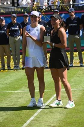 28 06 2025 Bad Homburg OPEN 2025 Womens Tennis Tournament WTA FINAL Jessica Pegula USA vs Iga Swiatek POL Picture shows the finalists Iga Swiatek and Jessica Pegula