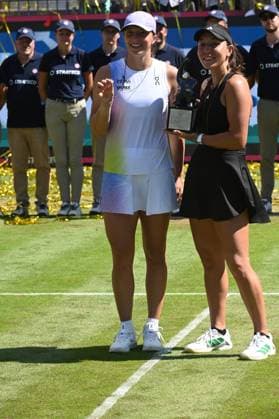 28 06 2025 Bad Homburg OPEN 2025 Womens Tennis Tournament WTA FINAL Jessica Pegula USA vs Iga Swiatek POL Picture shows the finalists Iga Swiatek and Jessica Pegula