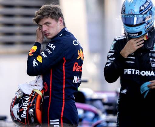SPIELBERG - Max Verstappen (Red Bull Racing) and George Russell (Mercedes) at the Red Bull Ring race track after qualifying for the Grand Prix of Austria. ANP SANDER KING xVIxANPxSportx xxANPxIVx 530636922 originalFilename: 530636922.jpg