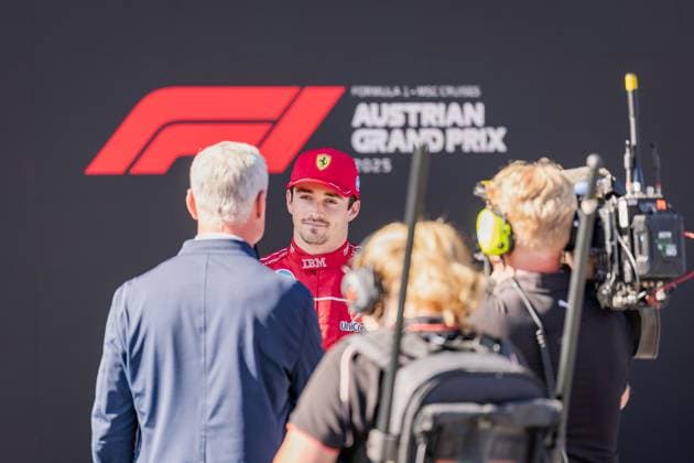 FORMULA 1 - GP of Austria 2025 SPIELBERG,AUSTRIA,28.JUN.25 - MOTORSPORTS, FORMULA 1 - Grand Prix of Austria, Red Bull Ring, practice and qualifying. Image shows Charles Leclerc (MON Ferrari) during an interview with F1.  GEPAxpictures xMatthiasxTrinkl