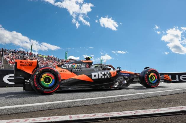 Lando Norris McLaren Formula 1 Team 4 comes out of the pit lane, Qualifying, Grand Prix of Austria, Motorsport, Men, Formula 1, 28 06 2025 Spielberg Styria Austria Copyright: xkolbert-press ChristianxKolbertx