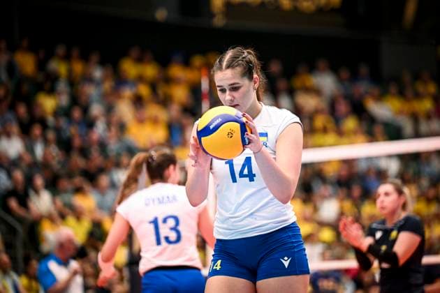ÄNGELHOLM, SWEDEN 20250628 Ukraine s Daria Sharhorodska in action during the CEV Women s Volleyball European Golden League semifinal match between Ukraine and Sweden at Catena Arena, in Angelholm, Sweden, on June 28, 2025 ÄNGELHOLM SWEDEN x11566x  Copyright: xHenrikxEberlund TTx GOLDEN LEAGUE UKRAINE-SWEDEN