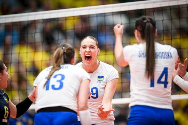 ÄNGELHOLM, SWEDEN 20250628 Ukraine s Anna Artyshuk 19 celebrates during the CEV Women s Volleyball European Golden League semifinal match between Ukraine and Sweden at Catena Arena, in Angelholm, Sweden, on June 28, 2025 ÄNGELHOLM SWEDEN x11566x  Copyright: xHenrikxEberlund TTx GOLDEN LEAGUE UKRAINE-SWEDEN
