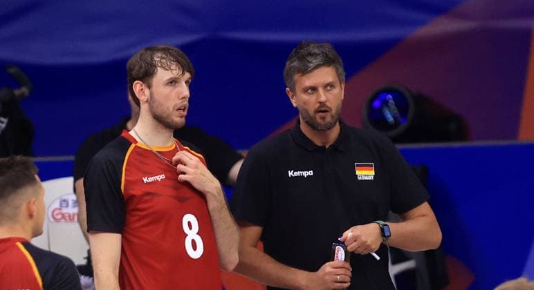 28.06.2025 Belgrade(Serbia) Germany-Iran Men s Volleyball Nations League Filip John (L), Michal Winiarski(R) Germany coach :