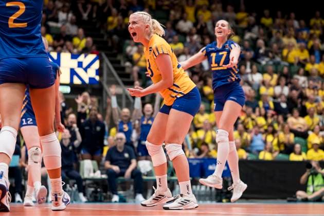 250628 Filippa Brink of Sweden celebrates during Women s European Golden League semifinal volleyball match between Sweden and Ukraine on June 28, 2025 in Ängelholm Photo Petter Arvidson BILDBYRAN kod PA PA1041 volleyball volleyball european golden league semifinal semifinals sverige ukraine sweden dam bbeng ukraina bbauto jubel  Copyright: PETTERxARVIDSON BB250628PA033