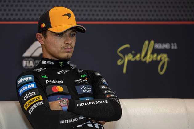 F1 Grand Prix of Austria - Qualifying Lando Norris of Great Britain and McLaren F1 Team driver participates in the post-qualifying interview at the Formula 1 MSC Cruises Austrian Grand Prix in Spielberg, Austria, on June 28, 2025. Spielberg Austria  Copyright: xRobertxSzaniszlox originalFilename:szaniszlo-notitle250628_npbug.jpg