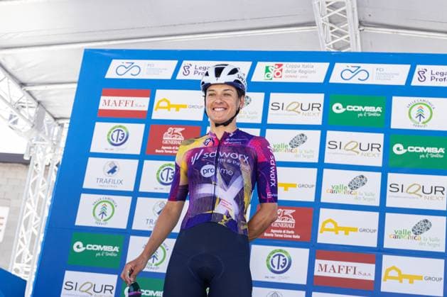 Italian Women s Road cycling, Rad, Radsport, Strasse Championship 2025 - Darfo Boario Terme Barbara Guarischi participates in the Italian Road Cycling Championship 2025 Team Presentation in Darfo Boario Terme, on June 28, 2025. Darfo Boario Terme Italy  Copyright: xTommasoxBerardix originalFilename:berardi-italianr250628_npRtg.jpg