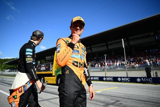 F1 Grand Prix of Austria - Qualifying Lando Norris of the McLaren F1 Team drives and celebrates after qualifying during the 12th round of the Formula 1 World Championship, WM, Weltmeisterschaft at the Red Bull Ring in Spielberg, Styria, Austria, on June 27, 2025. Spielberg Styria Austria  Copyright: xAndreaxDiodatox originalFilename:diodato-formula1250628_np8nh.jpg