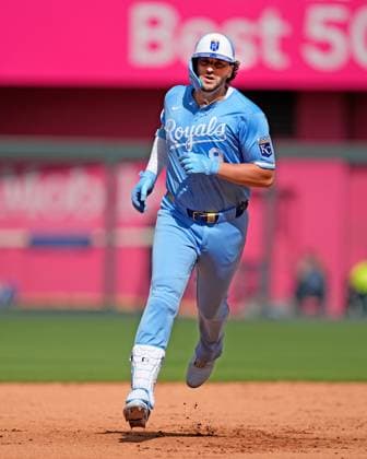 June 28, 2025: Kansas City Royals first base Vinnie Pasquantino (9) runs the bases after a home run against the Dodgers at Kauffman Stadium Kansas City, Missouri. CSM. Kansas City United States - ZUMAc04_ 20250628_zma_c04_025 Copyright: xJonxRobichaudx