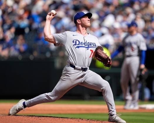 June 28, 2025: Los Angeles Dodgers pitcher Ben Casparius (78) delivers a pitch against the Royals at Kauffman Stadium Kansas City, Missouri. CSM. Kansas City United States - ZUMAc04_ 20250628_zma_c04_029 Copyright: xJonxRobichaudx
