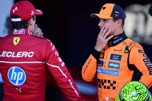 F1 Grand Prix of Austria - Qualifying Charles Leclerc of Scuderia Ferrari and Lando Norris of McLaren F1 Team celebrate after qualifying in Spielberg, Styria, Austria, on June 28, 2025, during the 12th round of the Formula 1 World Championship, WM, Weltmeisterschaft Spielberg Styria Austria  Copyright: xAndreaxDiodatox originalFilename:diodato-formula1250628_np7jK.jpg