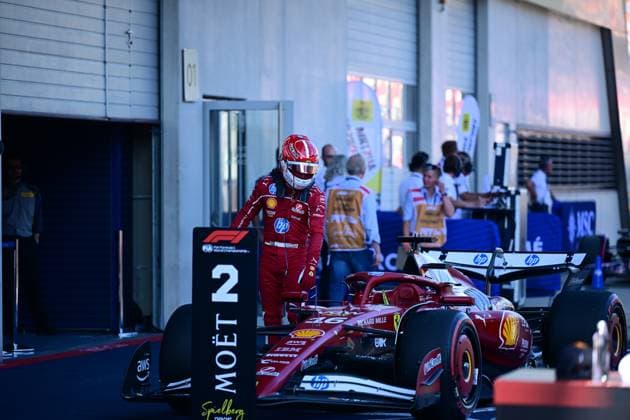 F1 Grand Prix of Austria - Qualifying Charles Leclerc of Scuderia Ferrari drives and celebrates after qualifying in the 12th round of the Formula 1 World Championship, WM, Weltmeisterschaft at the Red Bull Ring in Spielberg, Styria, Austria, on June 27, 2025. Spielberg Styria Austria  Copyright: xAndreaxDiodatox originalFilename:diodato-formula1250627_npTPR.jpg