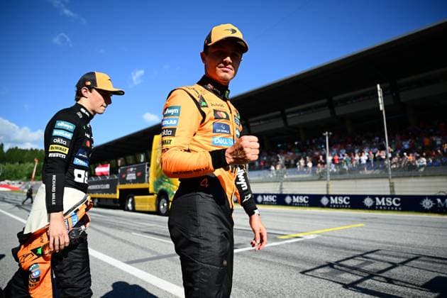 F1 Grand Prix of Austria - Qualifying Lando Norris of the McLaren F1 Team drives and celebrates after qualifying during the 12th round of the Formula 1 World Championship, WM, Weltmeisterschaft at the Red Bull Ring in Spielberg, Styria, Austria, on June 27, 2025. Spielberg Styria Austria  Copyright: xAndreaxDiodatox originalFilename:diodato-formula1250628_np7eo.jpg