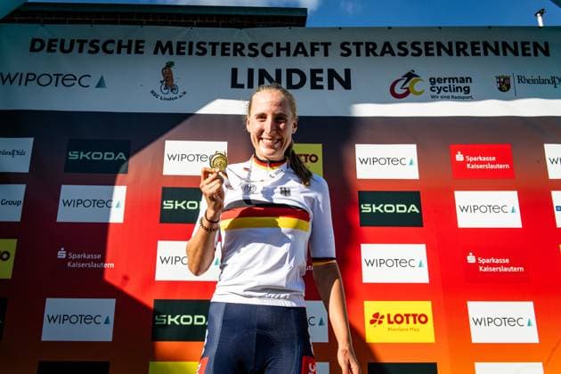 KOCH Franziska National Championships Road Cycling 2025 RR KOCH Franziska GER TEAM PICNIC POSTNL TPP NED Winner First Place Award Ceremony Medal Ceremony Podium Landscape horizontal Landscape Event Event National Championships Road Cycling Category Category Cycling Road Cycling Elite Women Location Place Europe Germany Rhineland Palatinate Start Linden Finish Linden Rhineland Palatinate Discipline Road Race RR National Championships Distance 118 8 km Date Date 28 06 2025 Saturday