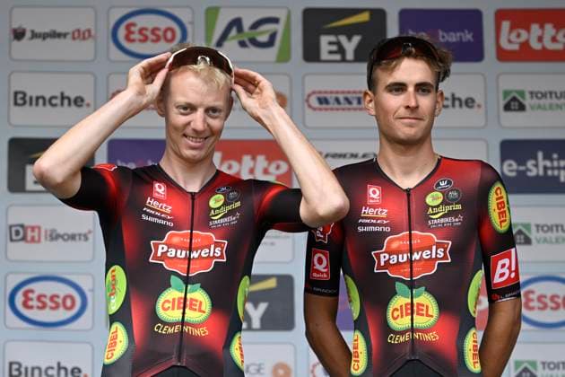 Belgian 2025 National Championship Binche 29 06 2025 BINCHE, BELGIUM - JUNE 29 : Vanthourenhout Michael of Pauwels Sauzen - Cibel Clementines and Lauryssen Yorben of Pauwels Sauzen - Cibel Clementines during the Men Elite cycling road race of the Belgian National Championships 2025 an UCI National Championships cycling race of 230 km with start in Binche and finish in Binche on June 29, 2025 in Binche, Belgium, 29 06 2025 ( Motordriver Guy De Vuyst - Binche Belgium  Copyright: xNicoxVereeckenx
