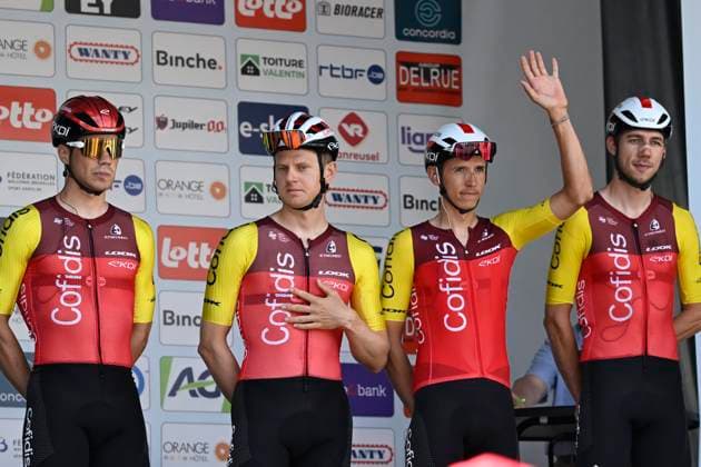 Belgian 2025 National Championship Binche 29 06 2025 BINCHE, BELGIUM - JUNE 29 : Teuns Dylan of Cofidis with teammates during the Men Elite cycling road race of the Belgian National Championships 2025 an UCI National Championships cycling race of 230 km with start in Binche and finish in Binche on June 29, 2025 in Binche, Belgium, 29 06 2025 ( Motordriver Guy De Vuyst - Binche Belgium  Copyright: xNicoxVereeckenx