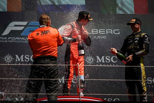 AUTO - FORMULA 2 2025 - AUSTRIA VERSCHOOR Ricard (nld), MP Motorsport, Dallara F2 2024, portrait FORNAROLI Leonardo (ita), Invicta Racing, Dallara F2 2024, portrait podium during the 7th round of the 2025 FIA Formula 2 Championship from June 27 to 29, 2025 on the Red Bull Ring, in Spielberg, Austria - SpielbergAustria  Copyright: xXavixBonillax