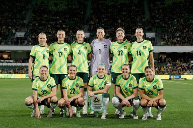 SOCCER AUSTRALIA SLOVENIA, The Matildas pose for a photograph before the Women s friendly international soccer match between Australia and Slovenia at HBF Park in Perth, Sunday, June 29, 2025. ( NO ARCHIVING, EDITORIAL USE ONLY PERTH WESTERN AUSTRALIA AUSTRALIA  Copyright: xRICHARDxWAINWRIGHTx 20250629170869736810