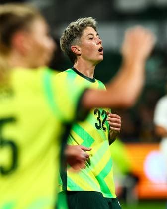 Michelle Heyman (32 Australia) reacts after missing a shot during the Women?s International Friendly, Länderspiel, Nationalmannschaft game between Australia and Slovenia at HBF Park in Perth, Australia. (Ramiro Larguia SPP) Copyright: xRamiroxLarguiax xSPPx spp-en-RaLaSp-AUSvsSLO0038