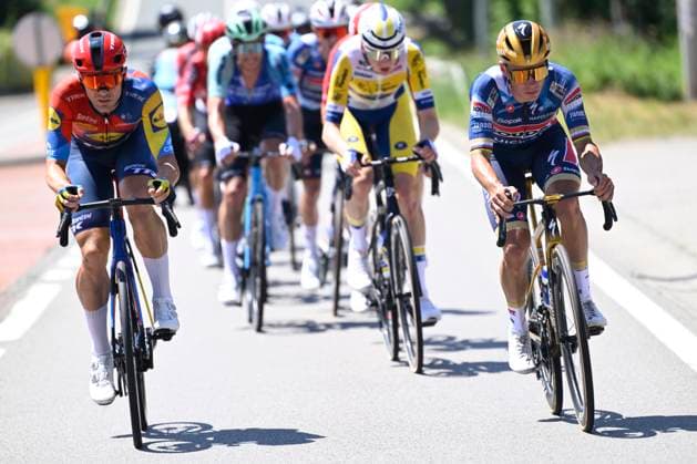 Belgian 2025 National Championship Binche 29 06 2025 BINCHE, BELGIUM - JUNE 29 : Theuns Edward of Lidl - Trek, Evenepoel Remco of Soudal Quick-Step during the Men Elite cycling road race of the Belgian National Championships 2025 an UCI National Championships cycling race of 230 km with start in Binche and finish in Binche on June 29, 2025 in Binche, Belgium, 29 06 2025 Binche Belgium  Copyright: xNicoxVereeckenx