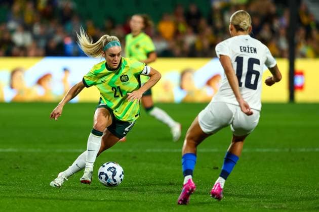 Ellie Carpenter (21 Australia) attacks during the Women?s International Friendly, Länderspiel, Nationalmannschaft game between Australia and Slovenia at HBF Park in Perth, Australia. (Ramiro Larguia SPP) Copyright: xRamiroxLarguiax xSPPx spp-en-RaLaSp-AUSvsSLO0023