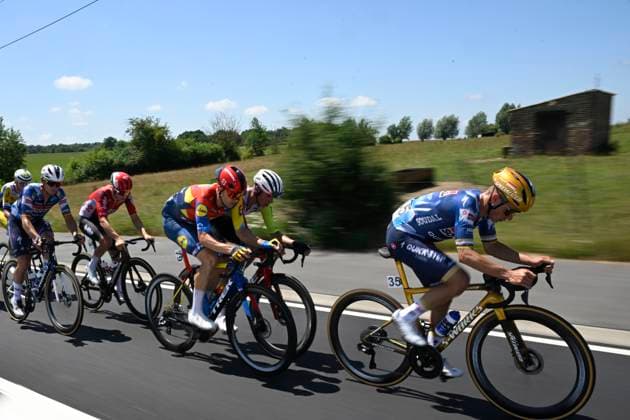 Belgian 2025 National Championship Binche 29 06 2025 BINCHE, BELGIUM - JUNE 29 : Evenepoel Remco of Soudal Quick-Step, Theuns Edward of Lidl - Trek during the Men Elite cycling road race of the Belgian National Championships 2025 an UCI National Championships cycling race of 230 km with start in Binche and finish in Binche on June 29, 2025 in Binche, Belgium, 29 06 2025 Binche Belgium  Copyright: xNicoxVereeckenx