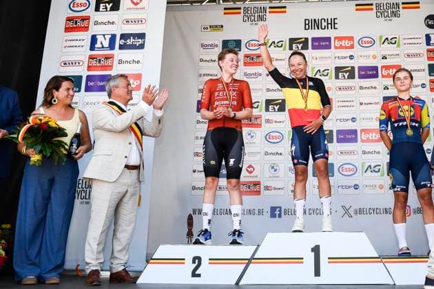 Bilder des Jahres 2025, Sport 06 Juni Sport Bilder des Tages Belgian 2025 National Championship Binche 29 06 2025 BINCHE, BELGIUM - JUNE 29 : GHEKIERE Justine of AG Insurance - Soudal Team winning the Women Elite cycling road race of the Belgian National Championships 2025 an UCI National Championships cycling race of 132,8 km with start in Binche and finish in Binche on June 29, 2025 in Binche, Belgium, 29 06 2025 Binche Belgium  Copyright: xMarcxGoyvaertsx