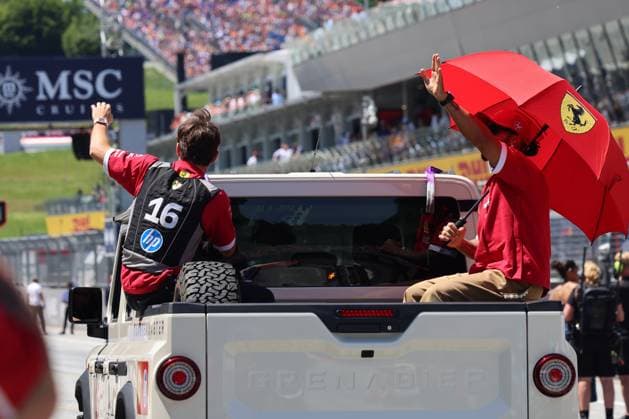 Lewis Hamilton Scuderia Ferrari HP, 44 , Charles Leclerc Scuderia Ferrari HP, 16 , Drivers Parade, Drivers Parade, Grand Prix of Austria, Motorsport, Men, Formula 1, 29 06 2025 Spielberg Styria Austria Copyright: xkolbert-press AnnikaxGrafx