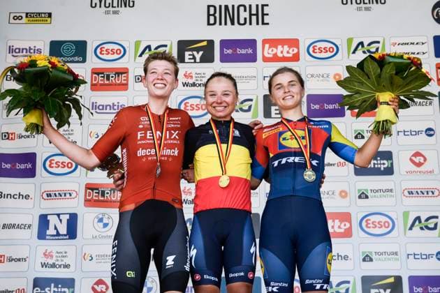 Belgian 2025 National Championship Binche 29 06 2025 BINCHE, BELGIUM - JUNE 29 : GHEKIERE Justine of AG Insurance - Soudal Team winning the Women Elite cycling road race of the Belgian National Championships 2025 an UCI National Championships cycling race of 132,8 km with start in Binche and finish in Binche on June 29, 2025 in Binche, Belgium, 29 06 2025 Binche Belgium  Copyright: xMarcxGoyvaertsx