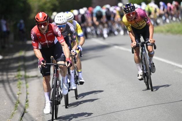 Belgian Jasper De Buyst of Lotto Cycling Team pictured in action during the men s elite road race of the Belgian Cycling Championships, 230km from and to the Grand Place square in Binche on Sunday 29 June 2025. POOLxNICOxVEREECKEN  x128057888x