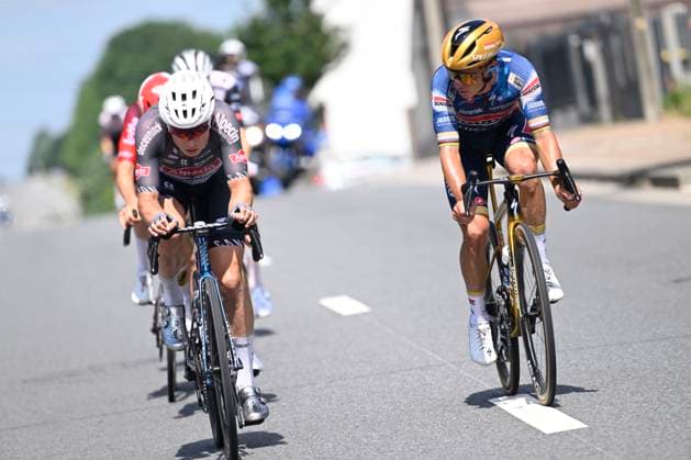 Belgian 2025 National Championship Binche 29 06 2025 BINCHE, BELGIUM - JUNE 29 : Evenepoel Remco of Soudal Quick-Step, Philipsen Jasper of Alpecin - Deceuninck during the Men Elite cycling road race of the Belgian National Championships 2025 an UCI National Championships cycling race of 230 km with start in Binche and finish in Binche on June 29, 2025 in Binche, Belgium, 29 06 2025 Binche Belgium  Copyright: xNicoxVereeckenx