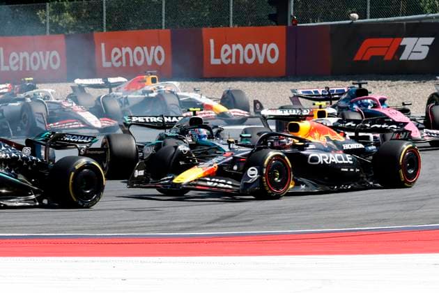 29 06 2025, xsvx, Motorsport FIA Formula 1, Austrian Grand Prix v l Accident between Andrea Kimi Antonelli Mercedes AMG Petronas starting number 12 and Max Verstappen Oracle Red Bull Racing starting number 1 FIA REGULATIONS PROHIBIT ANY USE OF PHOTOGRAPHS as IMAGE SEQUENCES and or QUASI VIDEO Zeltweg Spielberg