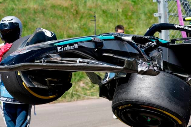 29 06 2025, xsvx, Motorsport FIA Formula 1, Austrian Grand Prix v l Car of Andrea Kimi Antonelli Mercedes AMG Petronas starting number 12 after the accident FIA REGULATIONS PROHIBIT ANY USE OF PHOTOGRAPHS as IMAGE SEQUENCES and or QUASI VIDEO Zeltweg Spielberg