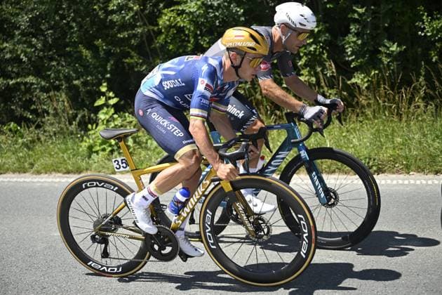 Belgian Remco Evenepoel of Soudal Quick-Step pictured in action during the men s elite road race of the Belgian Cycling Championships, 230km from and to the Grand Place square in Binche on Sunday 29 June 2025. POOLxNICOxVEREECKEN  x128060365x