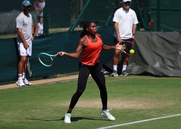 29th June 2025; All England Lawn Tennis and Croquet Club, London, England; Wimbledon Tennis Tournament, Practice Day; Coco Gauff (USA) practising on the Aorangi courts  ActionPlus12806780 JohnxPatrickxFletcher