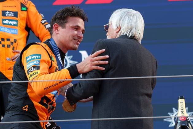 Winner, Winner, Lando Norris McLaren Formula 1 Team and Bernie Ecclestone, Race, Grand Prix of Austria, Motorsport, Men, Formula 1, 29 06 2025 Spielberg Styria Austria Copyright: xkolbert-press ChristianxKolbertx