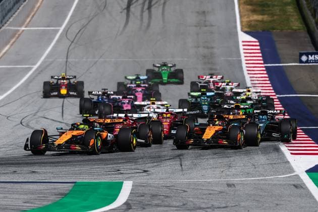 Start, 4 Lando Norris GBR, McLaren F1 Team , 81 Oscar Piastri AUS, McLaren F1 Team , 16 Charles Leclerc MCO, Scuderia Ferrari HP , F1 Grand Prix of Austria at Red Bull Ring on June 29, 2025 in Spielberg, Austria Photo by HOCH ZWEI Spielberg Austria