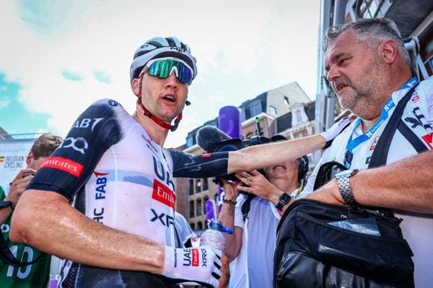 Belgian Tim Wellens of UAE Team Emirates celebrates after winning the men s elite road race of the Belgian Cycling Championships, 230km from and to the Grand Place square in Binche on Sunday 29 June 2025. DAVIDxPINTENS  x128063068x